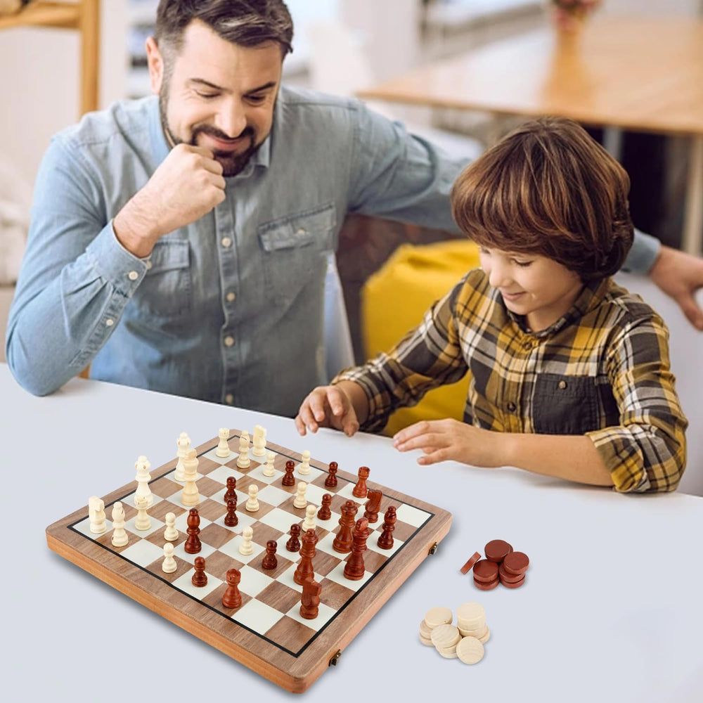 Wooden MerryPony chess set with smooth inlaid finish for durable daily use