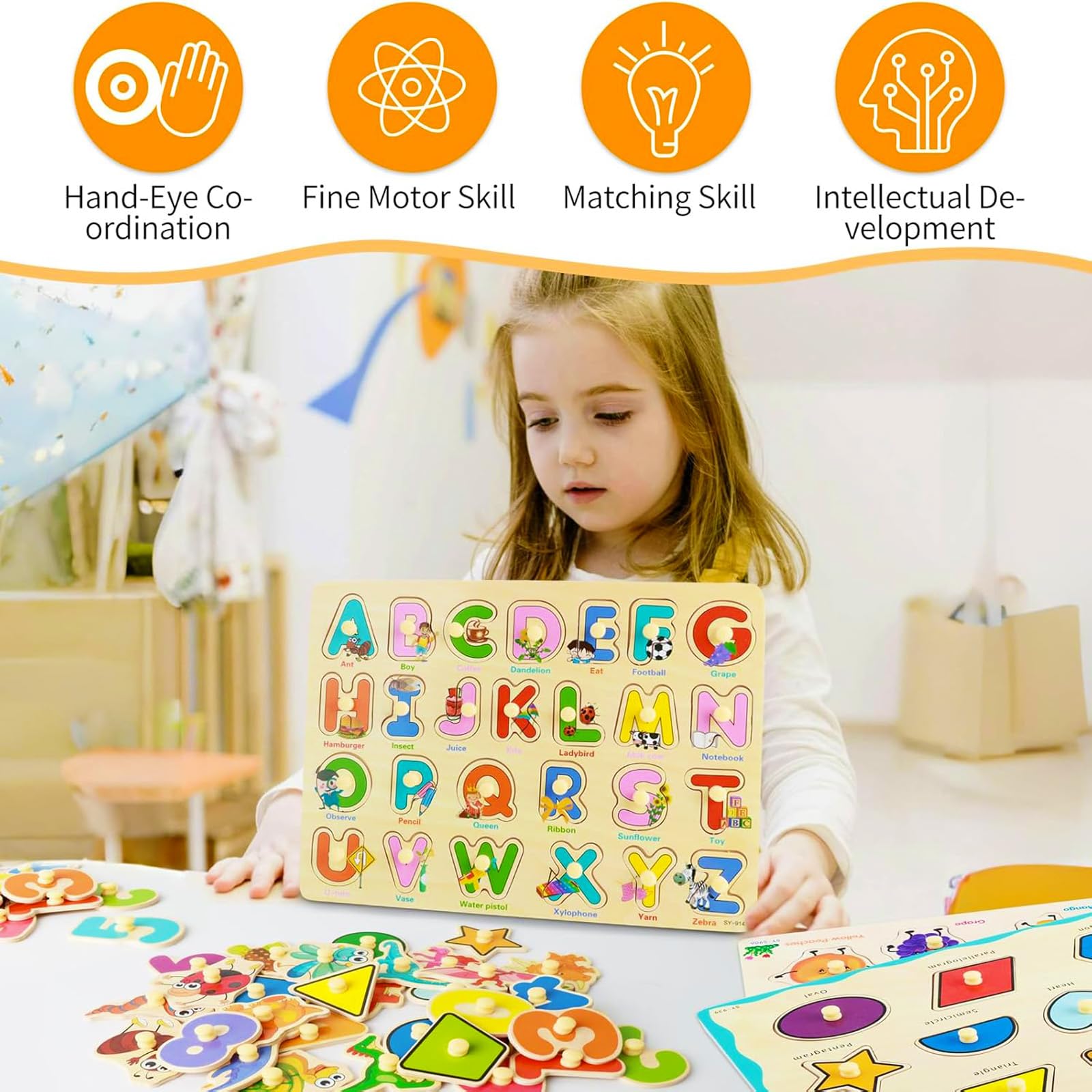 MerryPony fruit puzzle with bright visuals supports naming and color recognition.