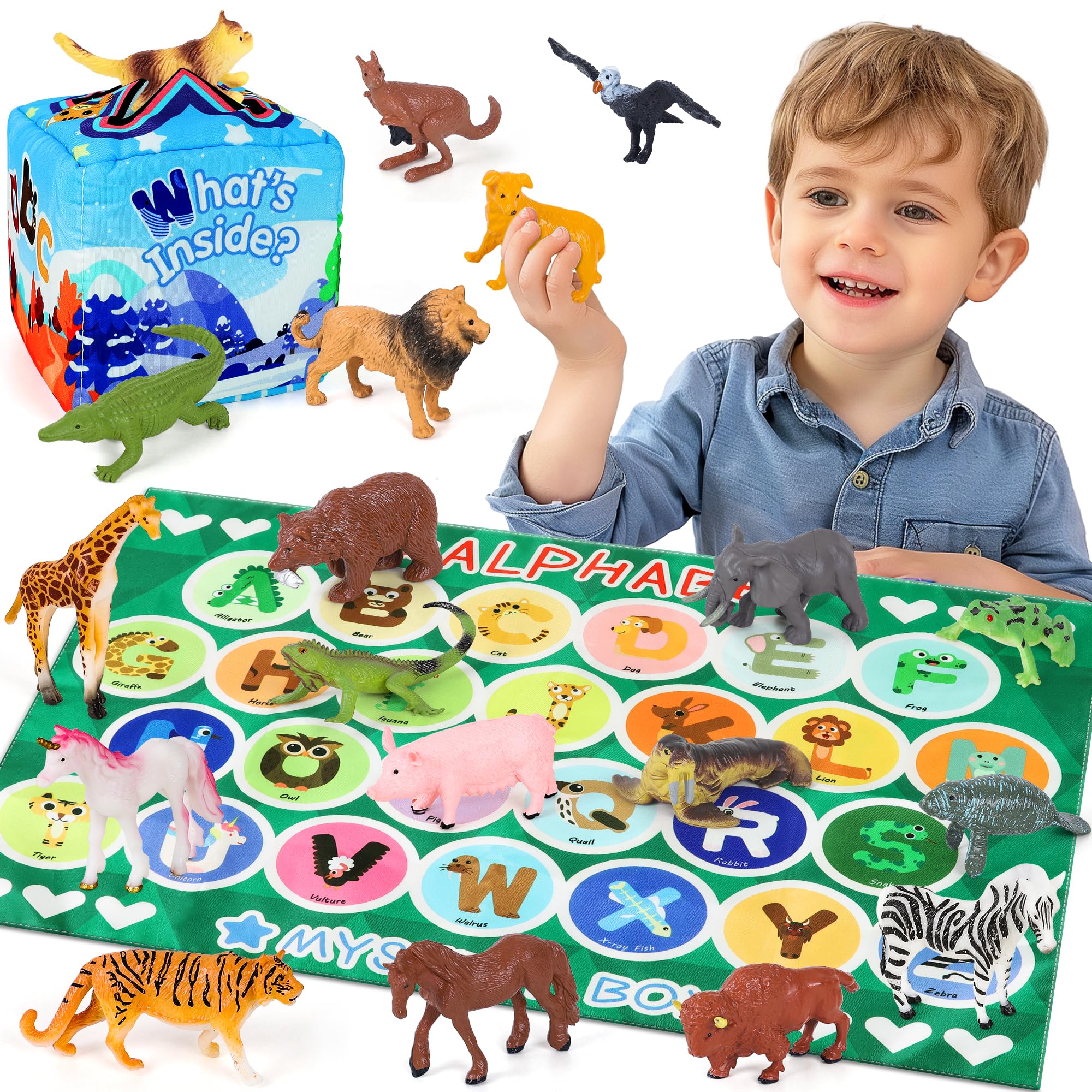 Merrypuls Alphabet Mystery Box opened with 26 animal letter figurines for learning