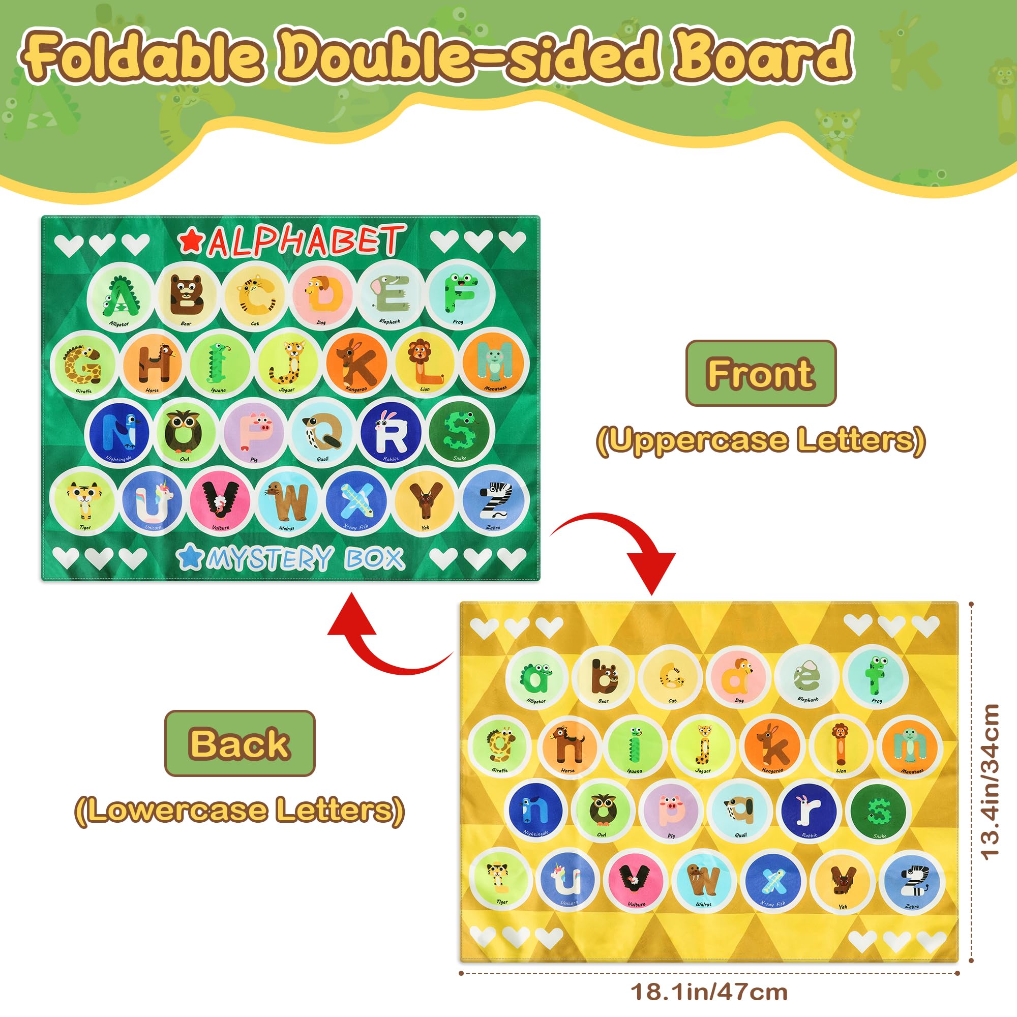 Merrypuls double-sided letter board showing uppercase and lowercase letters for play