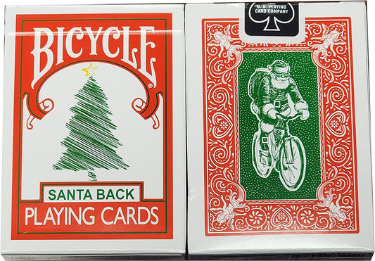 Merz67 Santa Back Bicycle cards back design in green for holiday play.