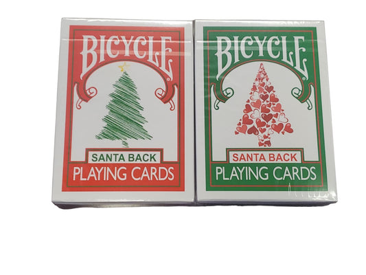 Merz67 Santa Back Bicycle cards front view in red for festive games.
