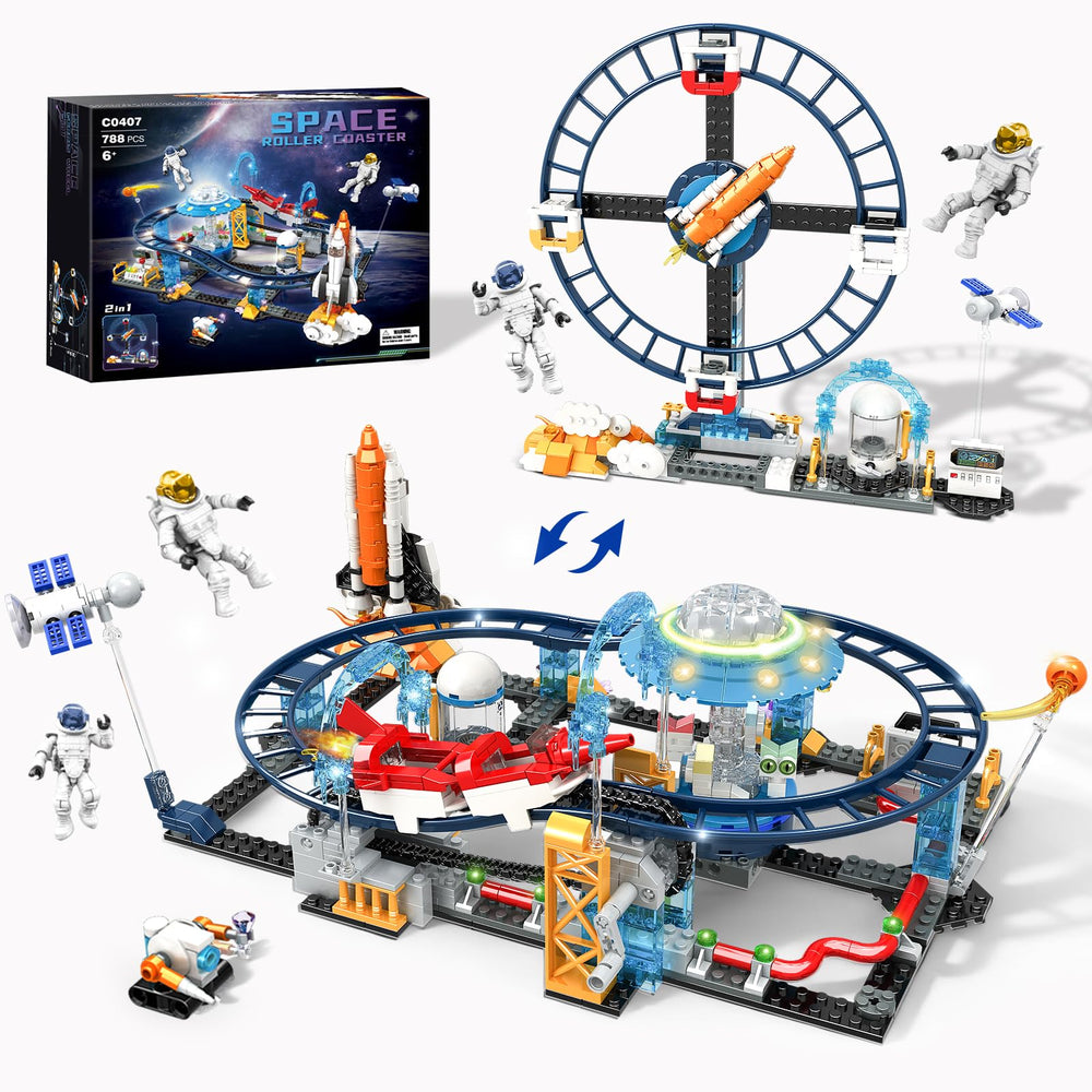 mesproud 2in1 space roller coaster set – vivid packshot with space capsules for imaginative play