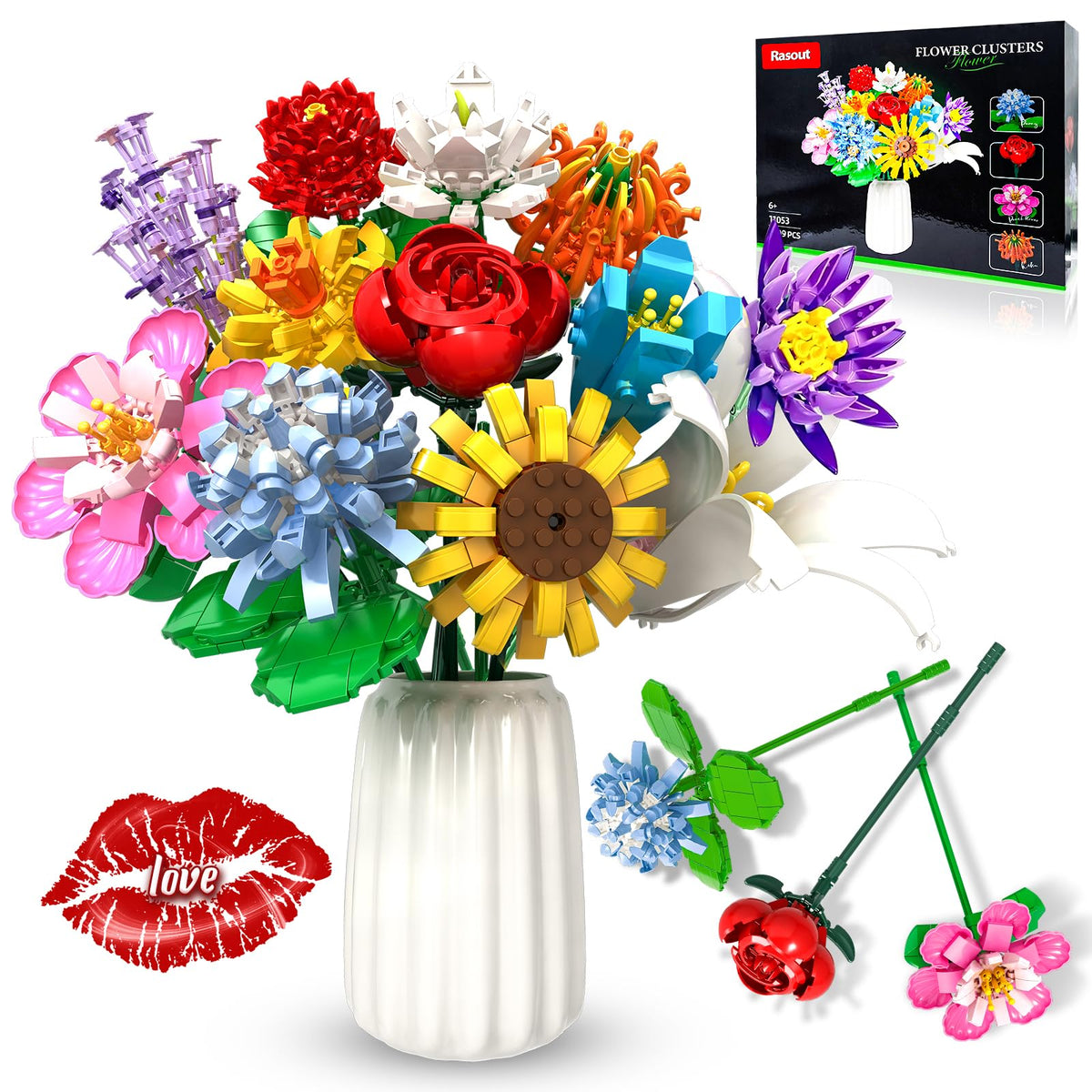 mesproud Flower Bouquet Building Set showing 12 flower types for vibrant home decor.