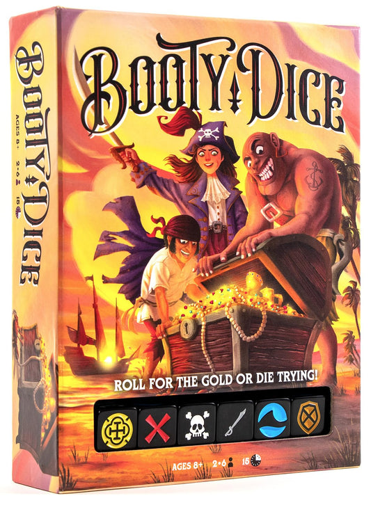 Messy Table Games Booty Dice game box for family pirate nights.