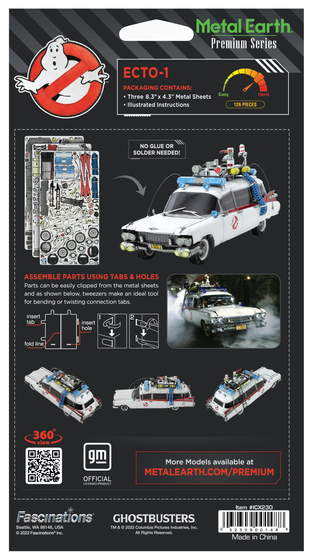 Metal Earth Ecto-1 Ghostbusters finished display piece suitable for a desk or shelf.