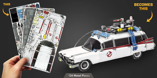 Metal Earth Ecto-1 Ghostbusters sheets feature detailed etching for accurate builds.