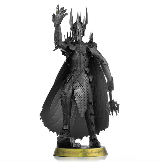 Metal Earth Sauron premium box opened showing unassembled steel sheets for a precise build.