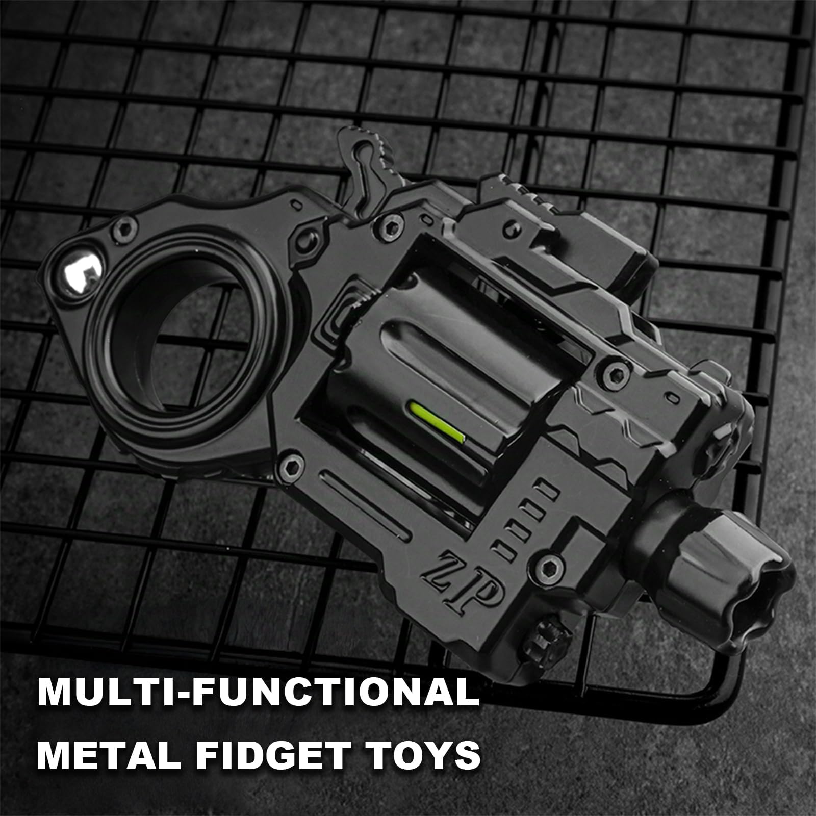 Metal Fidget Toys Adults Gun clicker closeup, rhythmic feedback for stress relief.