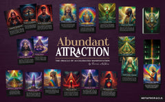 Metaphoracle Abundant Attraction purple cards indicating love flow in readings.