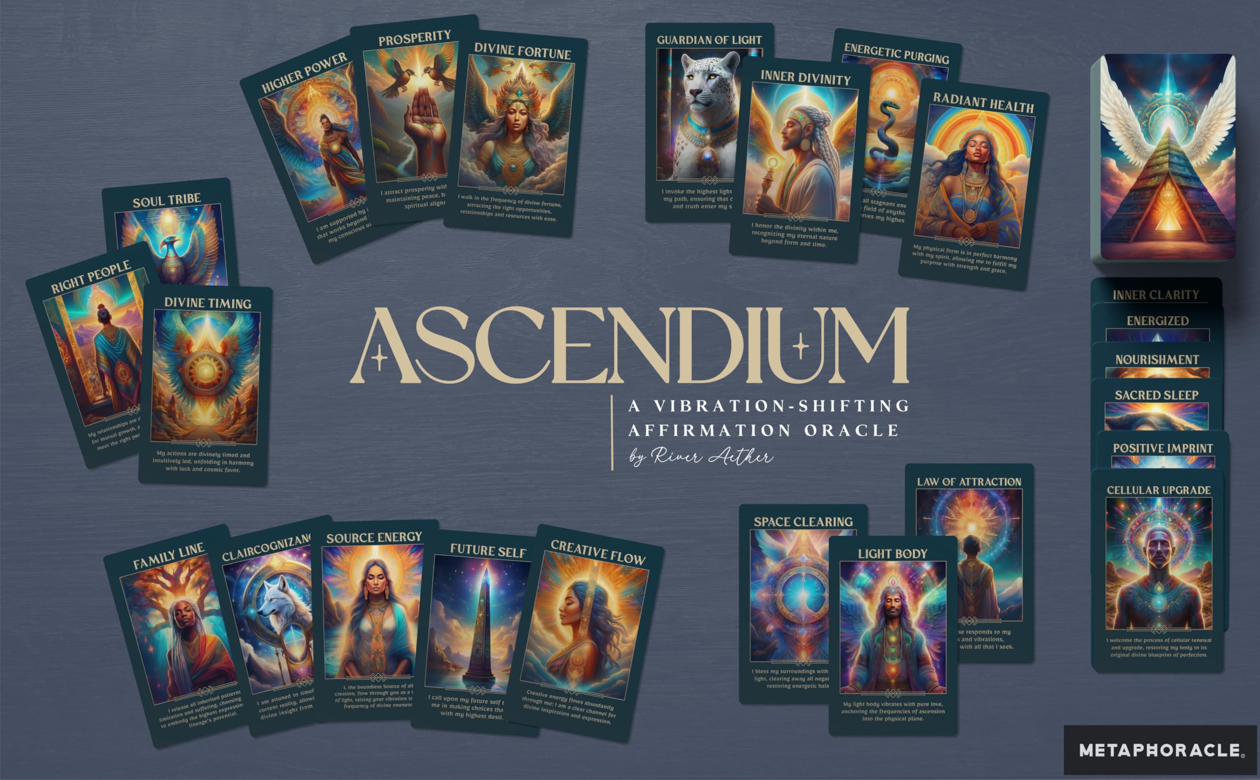 Metaphoracle Ascendium compact card size supports portable daily practice on the go.