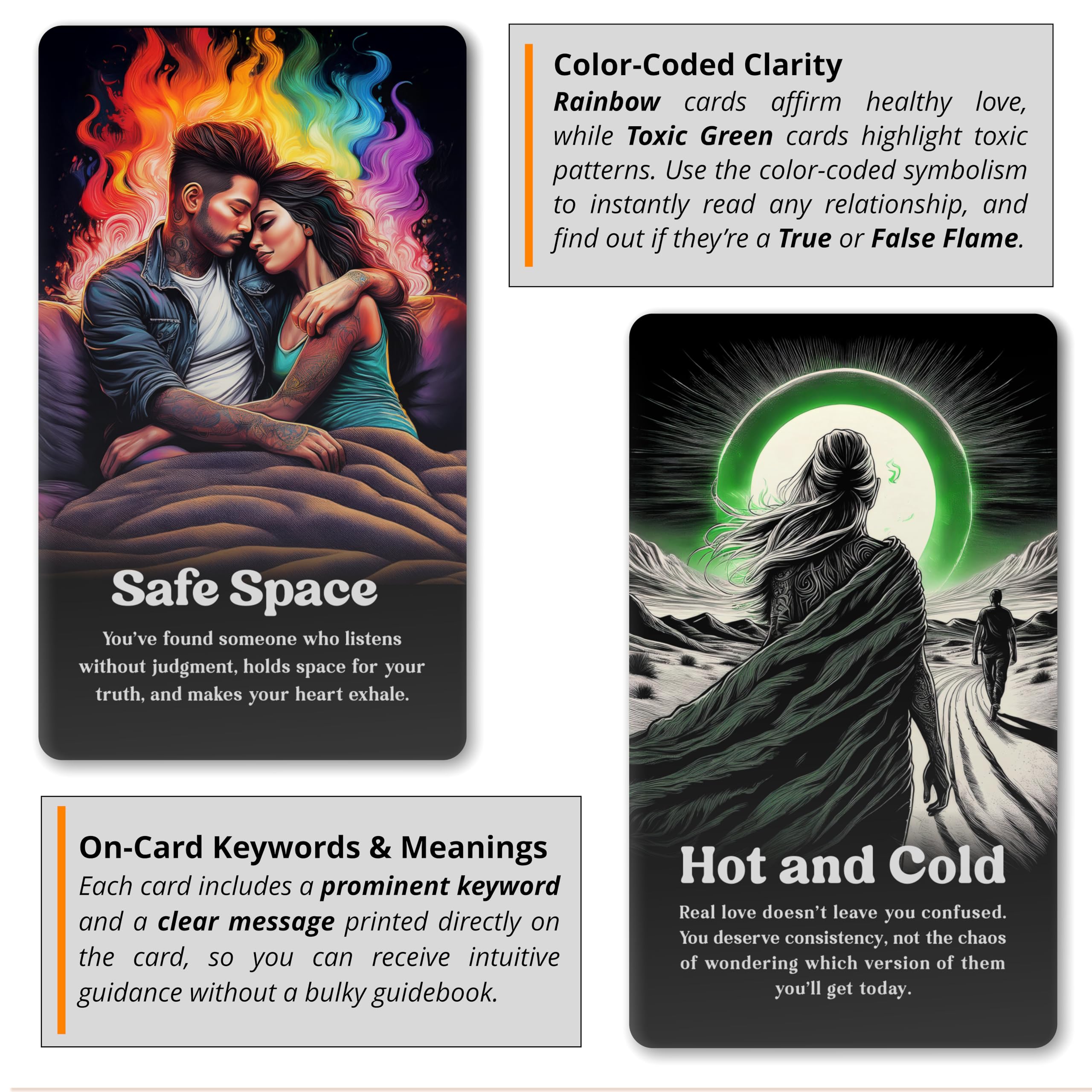 Metaphoracle relationship reading draw showing True or False Flame for clarity