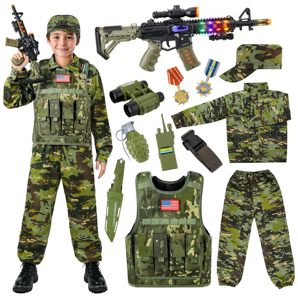 Metemot kids army costume camouflage vest for durable, immersive pretend play.