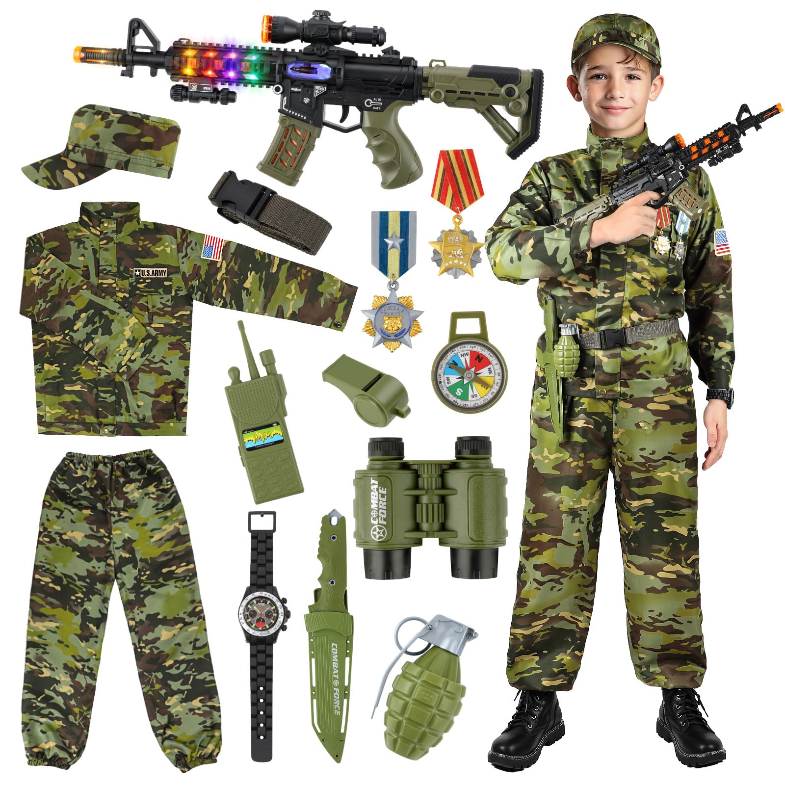 Metemot kids army costume deluxe set in camouflage for immersive play.