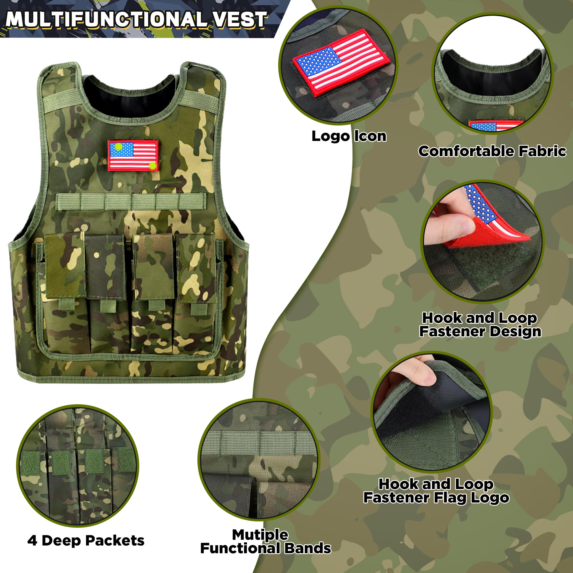 Metemot kids army costume hat completes the battle-ready look.