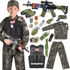 Metemot kids army costume jacket with camo pattern for imaginative play.