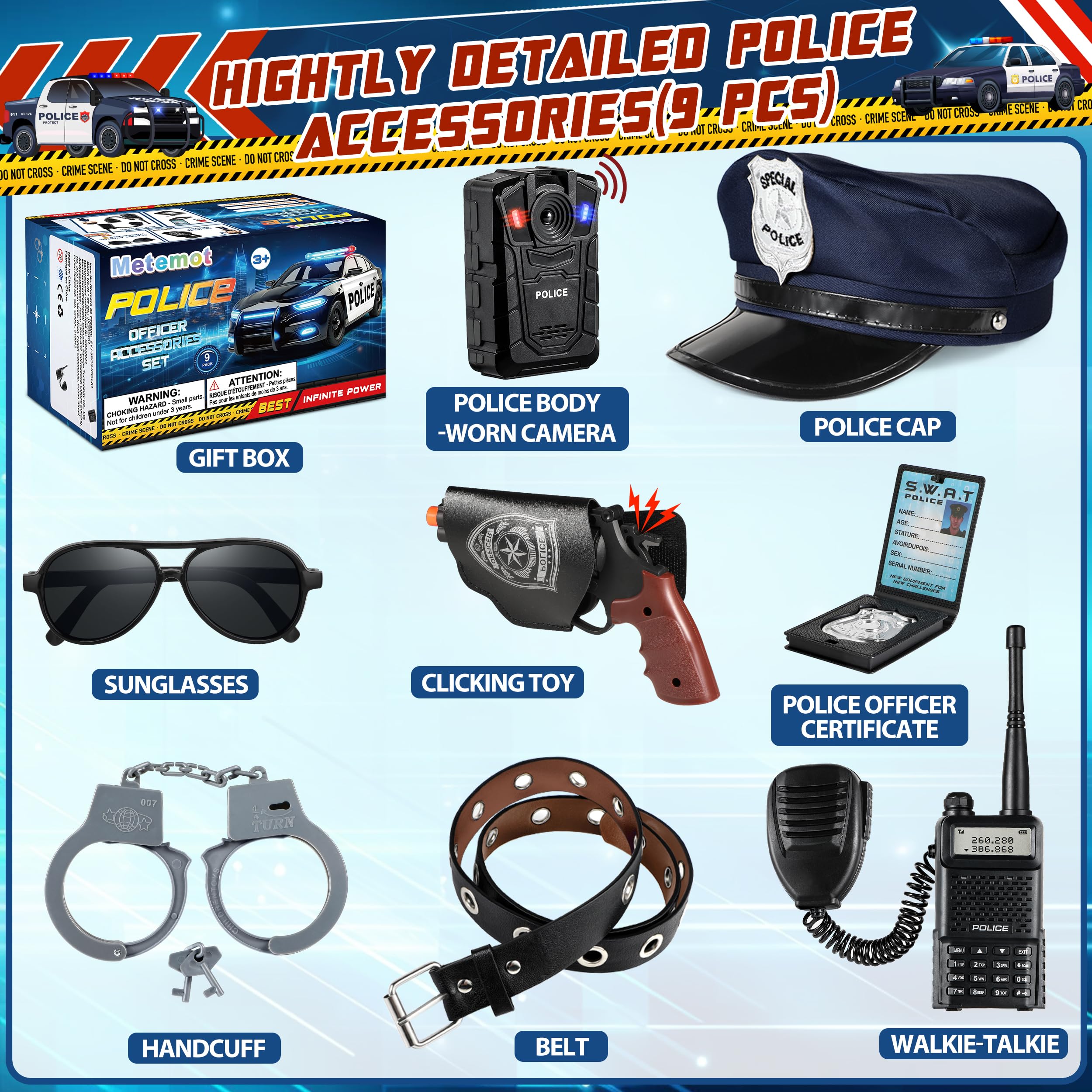 Metemot toy handcuffs with keys for safe, interactive pretend policing