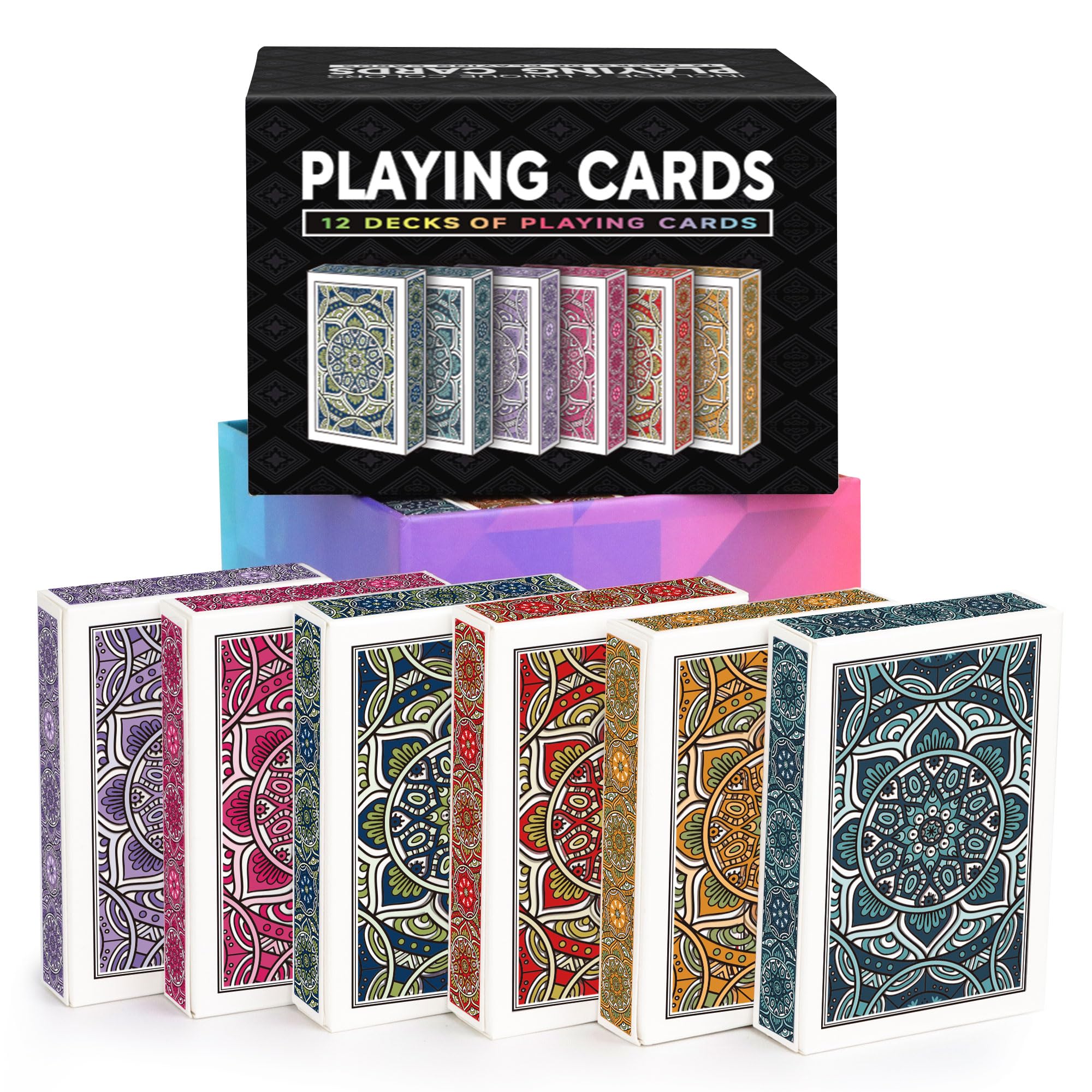 Metsyth 12-pack cards with bright color backs for lively family nights.