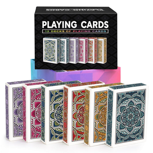 Metsyth 12-pack cards with bright color backs for lively family nights.
