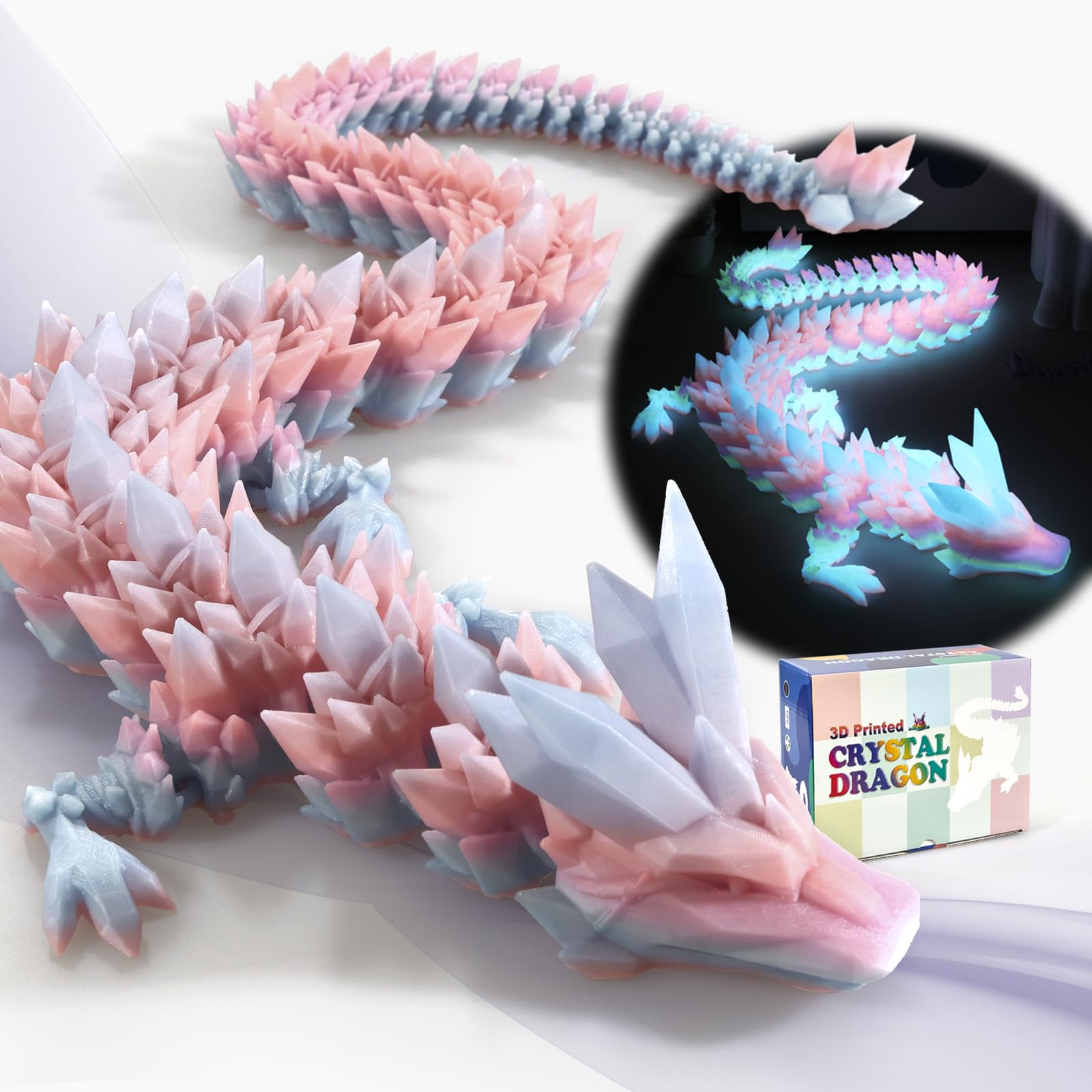 Meturebear 30-inch crystal dragon glows vividly for desk decor