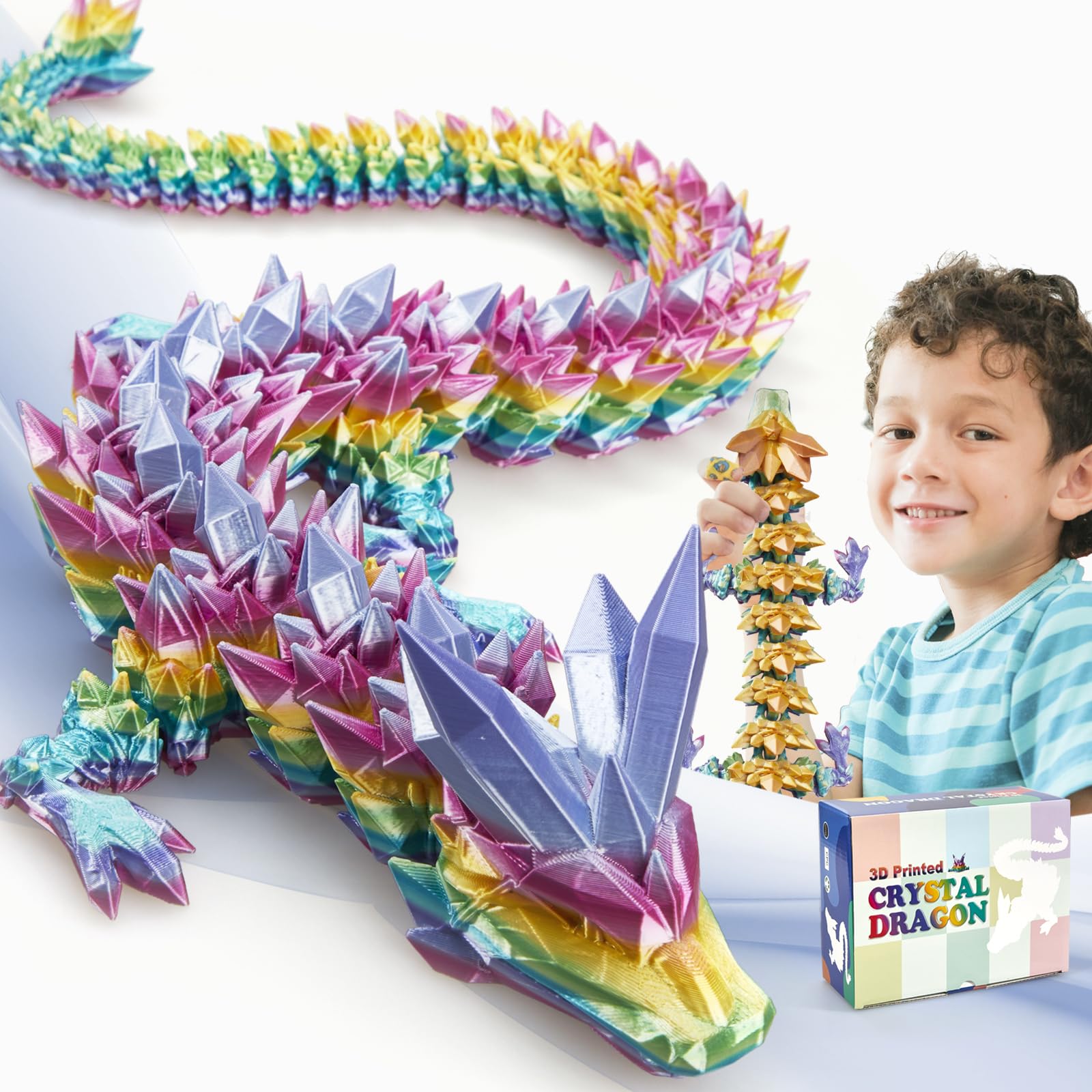 meturebear rainbow dragon 24in crystal figure enhances desk decor with vibrant color.