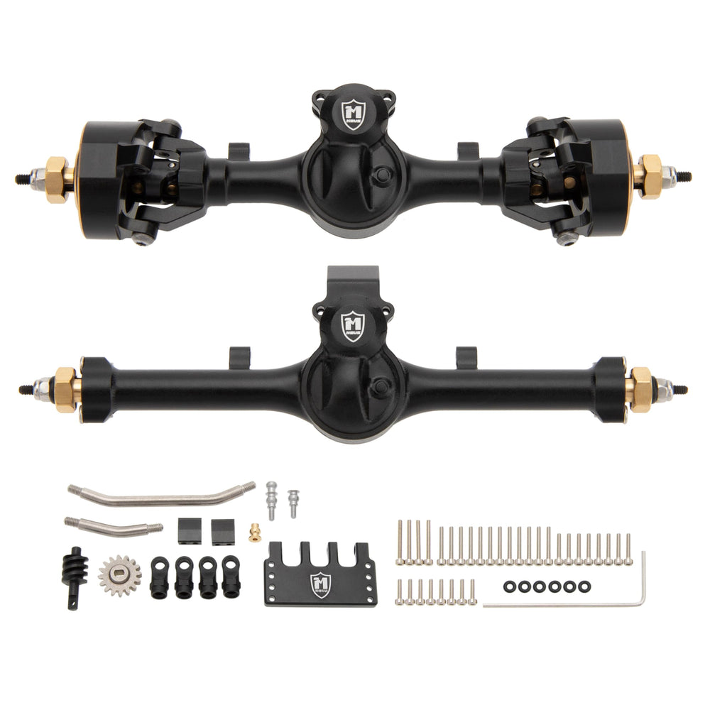 MEUS RACING front 5mm ISO V2 SCX24 axles improve steering stability on rugged terrain.
