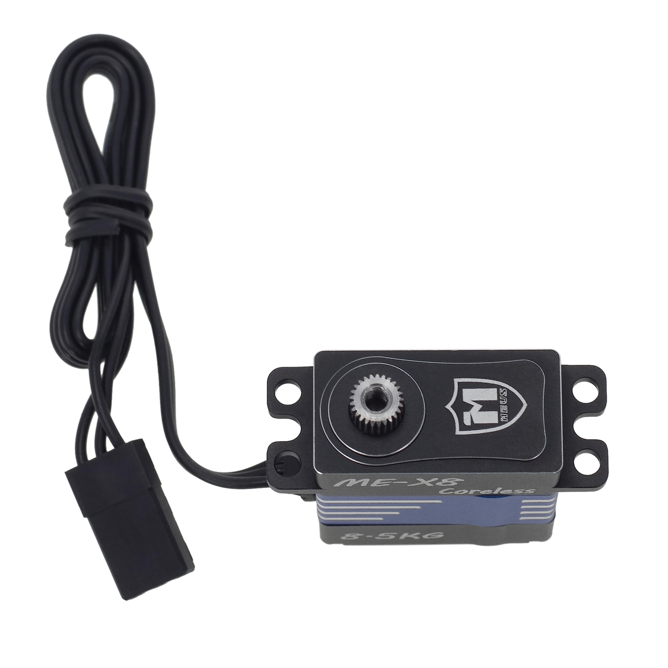 MEUS RACING coreless servo 8.5kg packaging includes servo horns set for easy install.