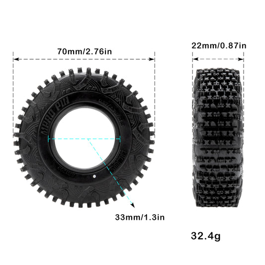 Meus Racing MS6 MPRO tires with sideway stripes for enhanced traction on rocks.