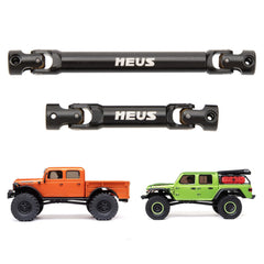 Meus Racing SCX24 center drive shaft in black, CNC machined for durability.