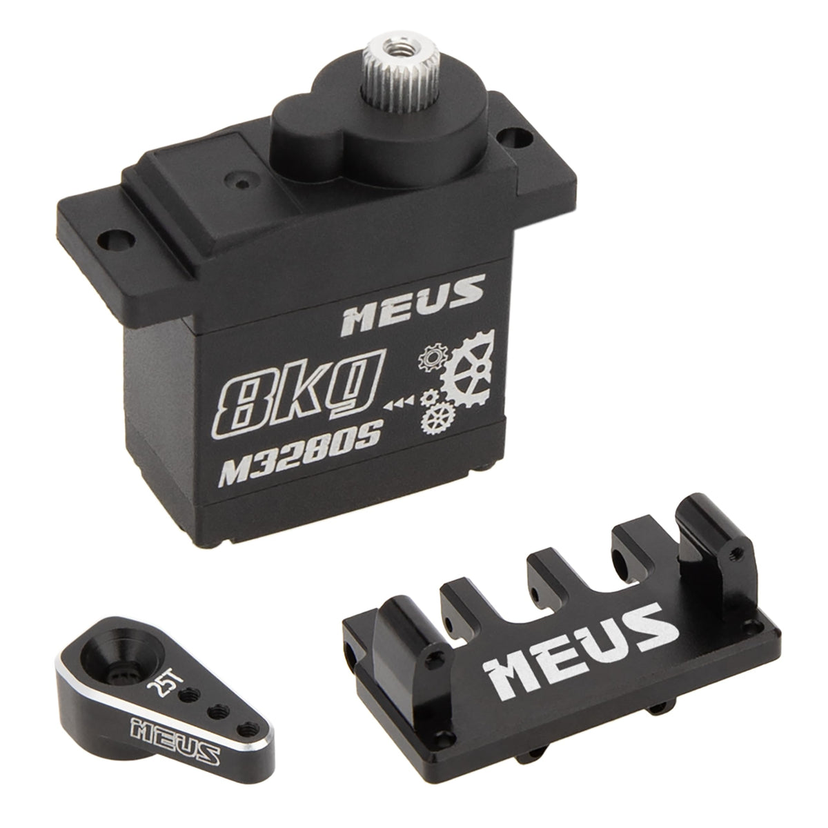 MEUS Racing SCX24 steering servo mount improves stability for precision steering.