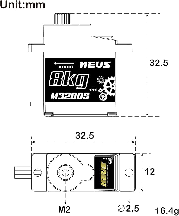 MEUS Racing servo metal gears deliver durable, low-noise performance.