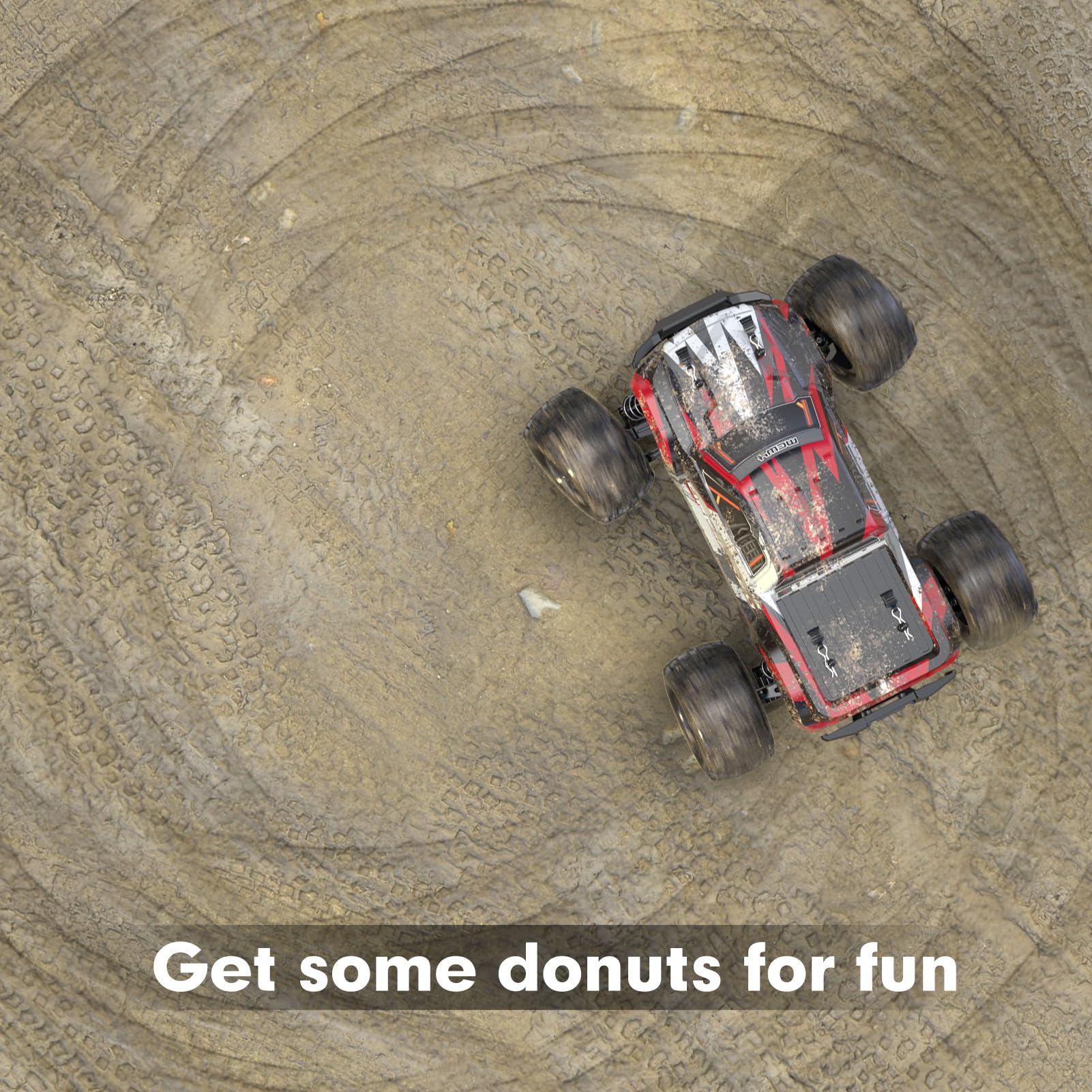 MEW4 RC truck top view emphasizes compact size for portable fun anywhere.