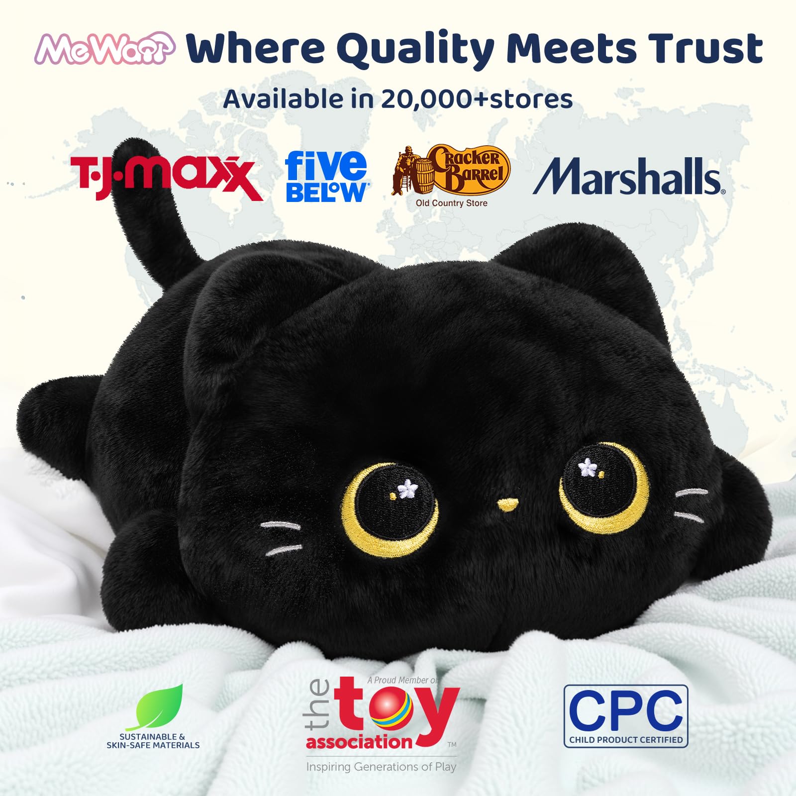 Mewaii black cat plush face detail showing adorable expression