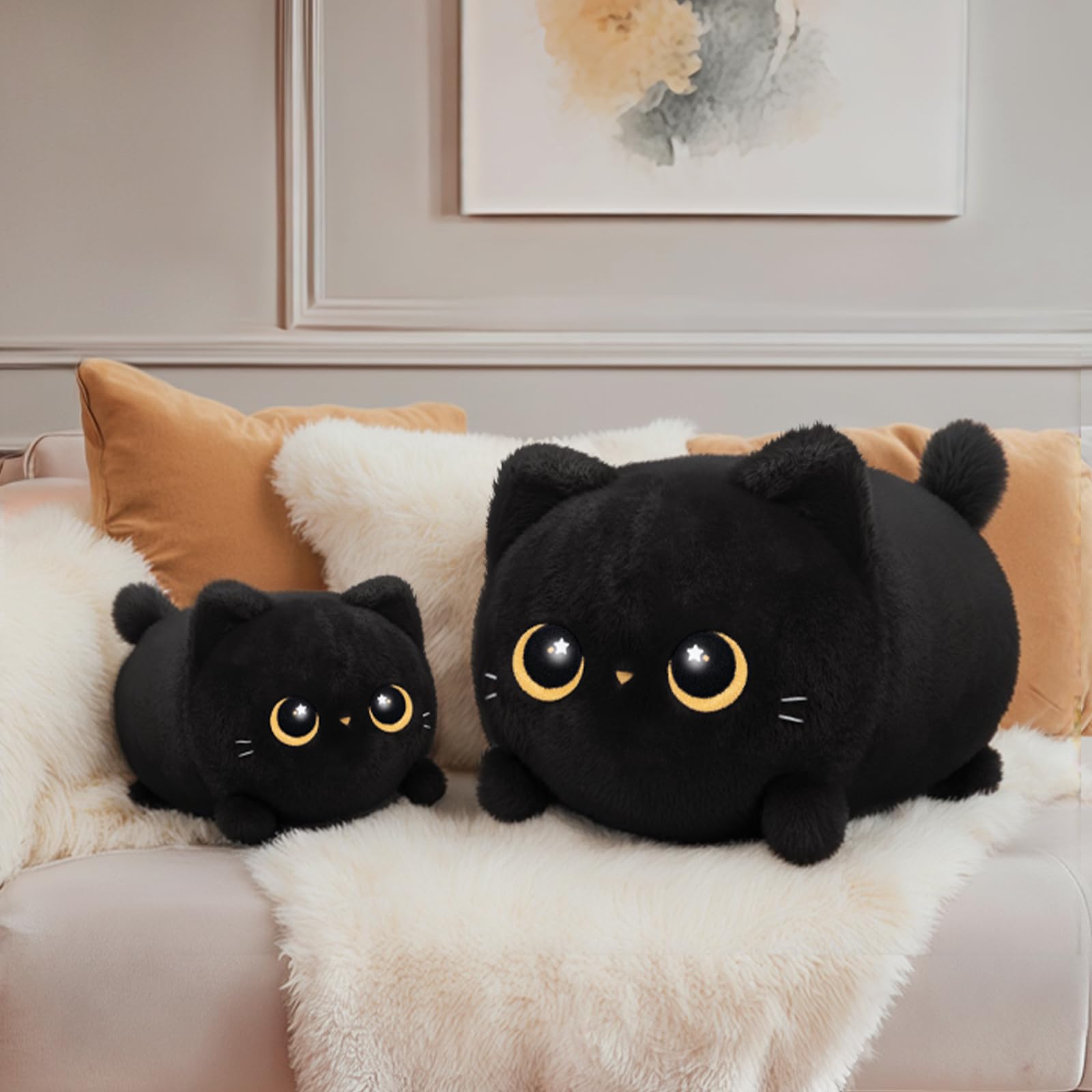 Mewaii black cat plush stitching detail highlights quality.