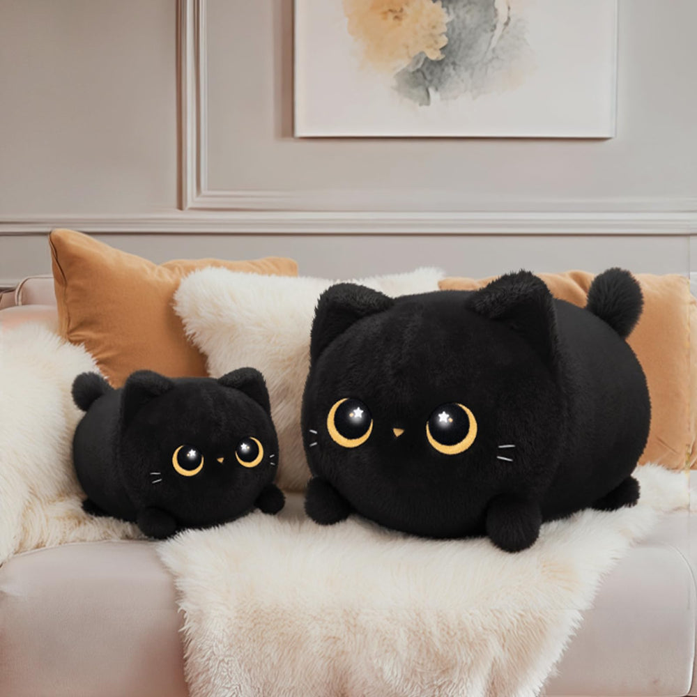Mewaii black cat plush stitching detail highlights quality.