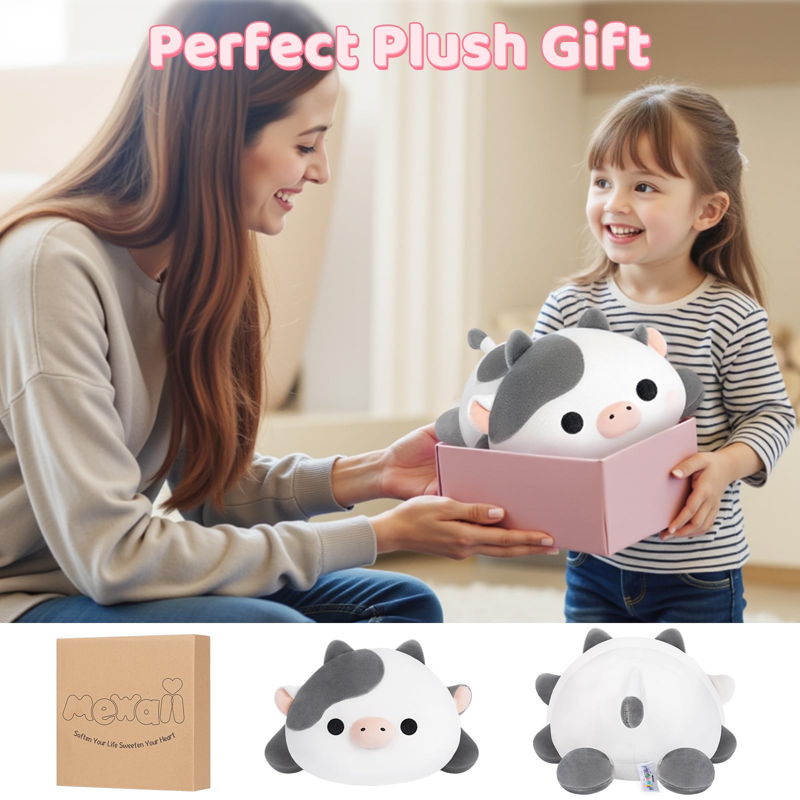 Mewaii cow plush pillow decorative accent for cozy rooms.