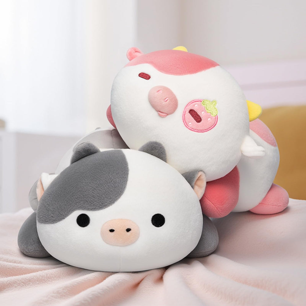 Mewaii Cute Cow Plush Toy detail highlights soft fiber fill.