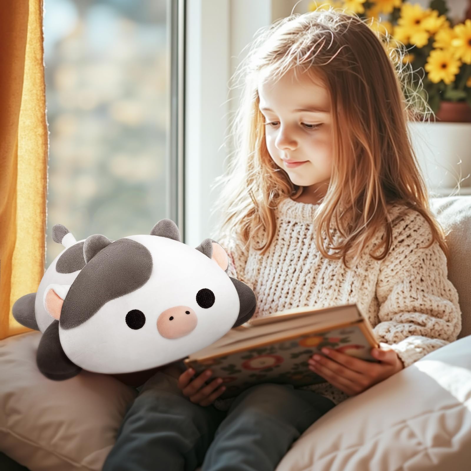 Mewaii cow plush toy washable feature for easy care.