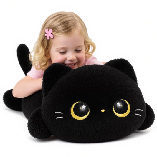 Mewaii cute black cat plush pillow 20-inch for cozy hugs