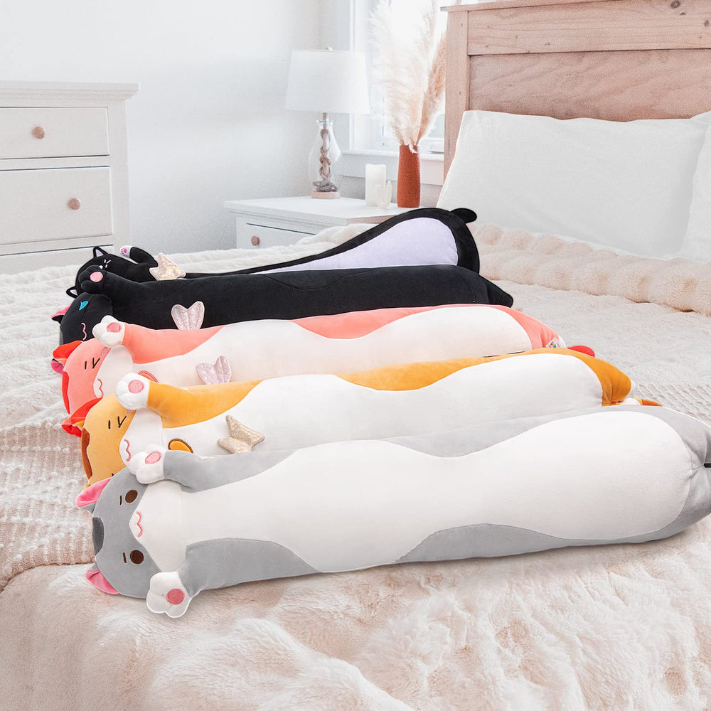 Mewaii long cat plush looks gift-ready for celebrations.