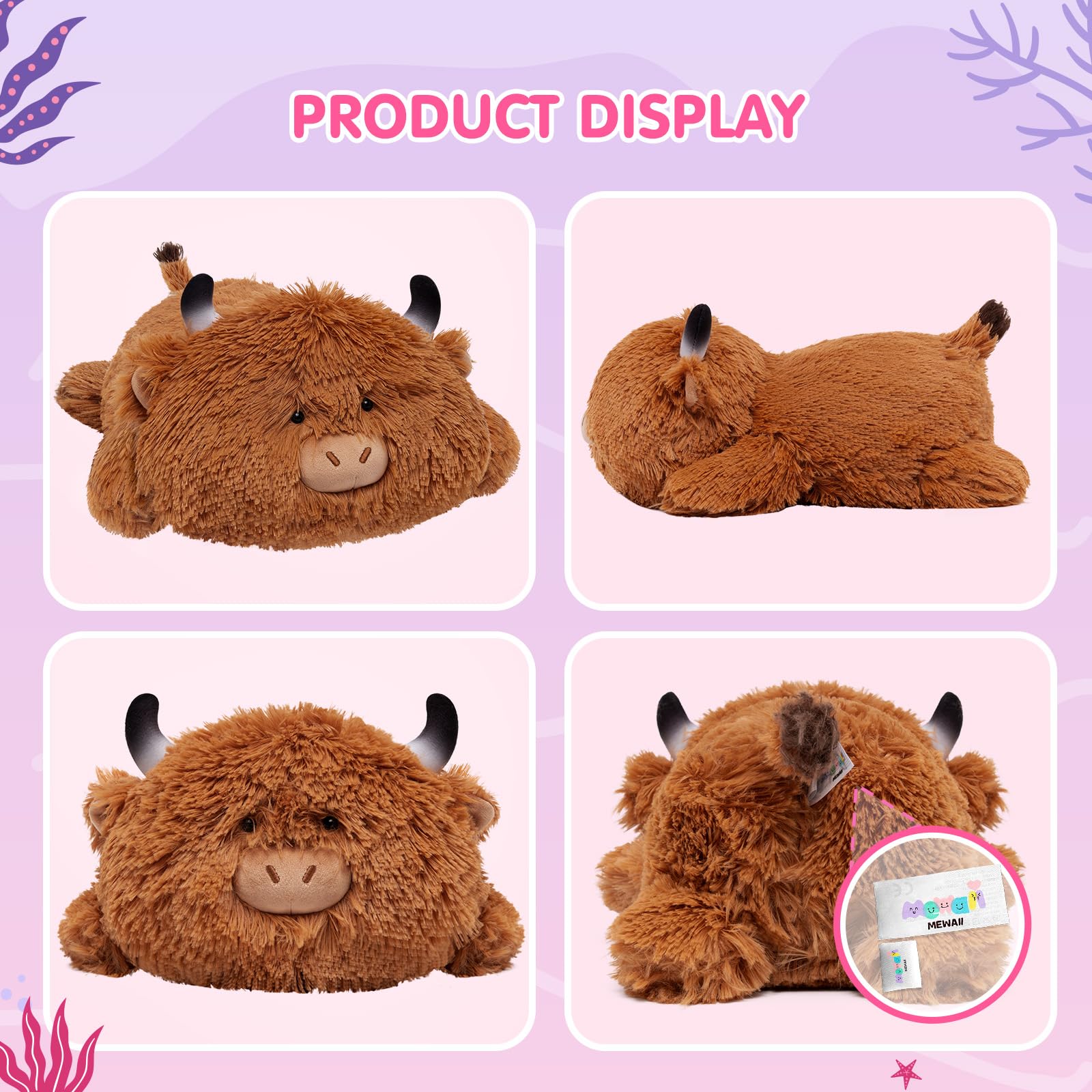 Mewaii Highland Cow plush in child's bedroom, comforting decor