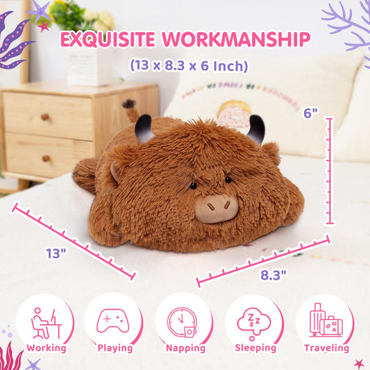 Mewaii Highland Cow plush close-up shows soft fur and stitching