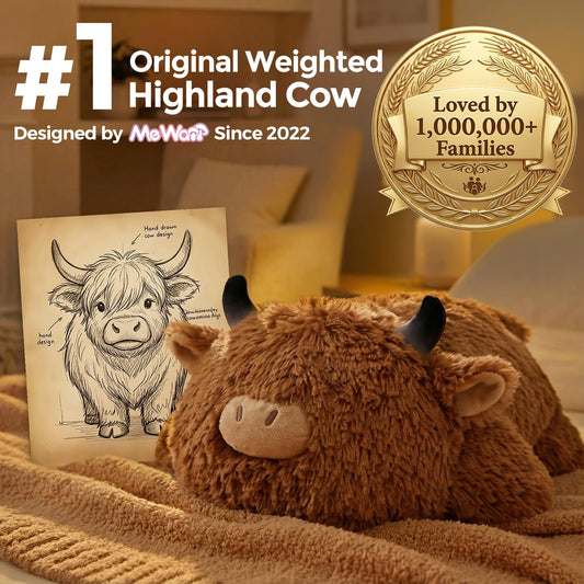 Mewaii Highland Cow weighted plush belly detail shows realistic weight for support.