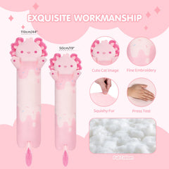 Mewaii long axolotl plush 130cm – enveloping sleep pillow for full-body support.
