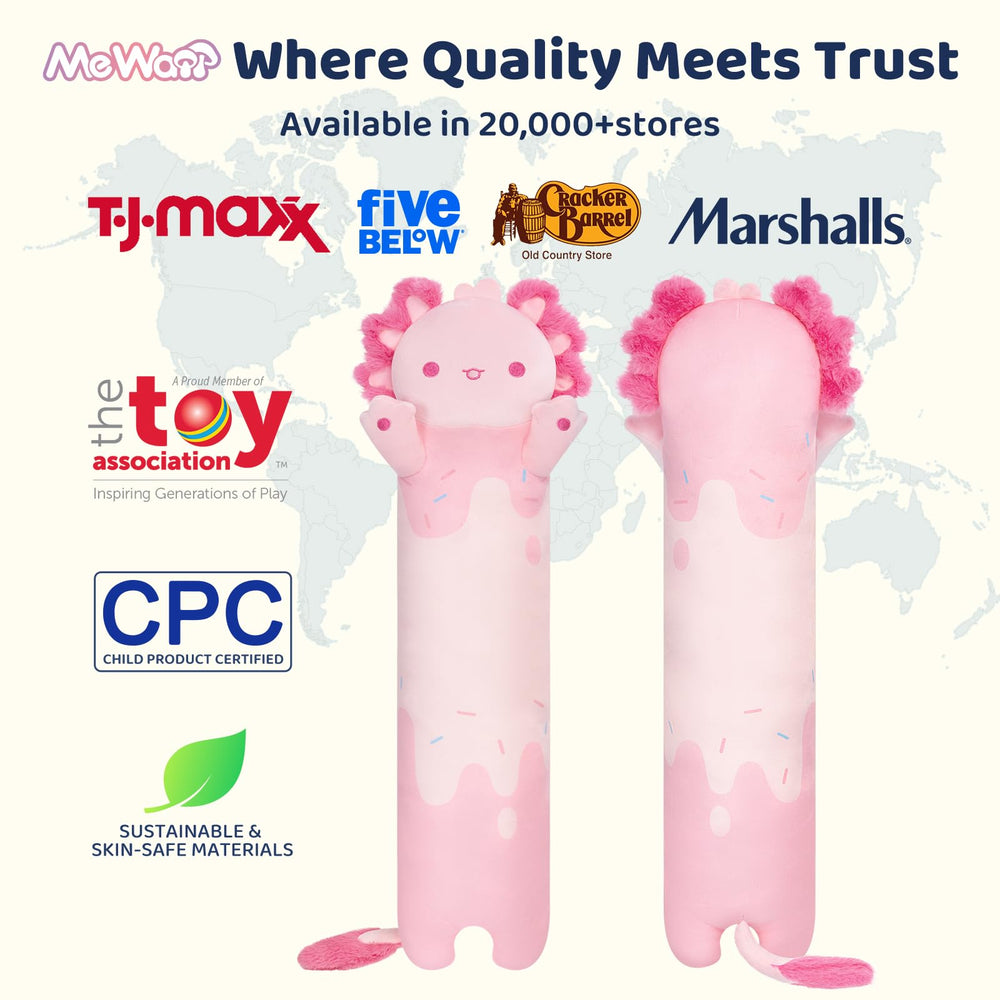 Mewaii long axolotl plush 90cm – supportive body pillow for comfortable lounging.