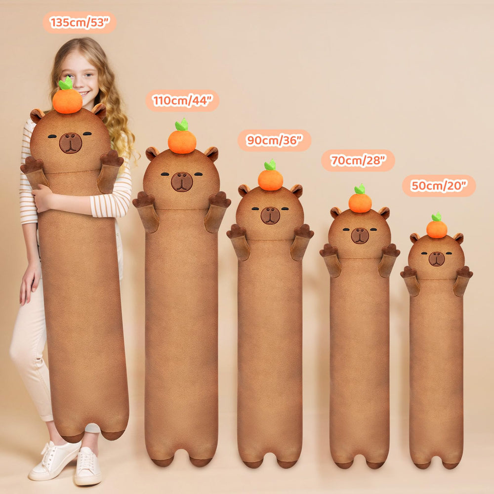 Mewaii long capybara plush 110cm, ideal lumbar support while relaxing on the sofa.