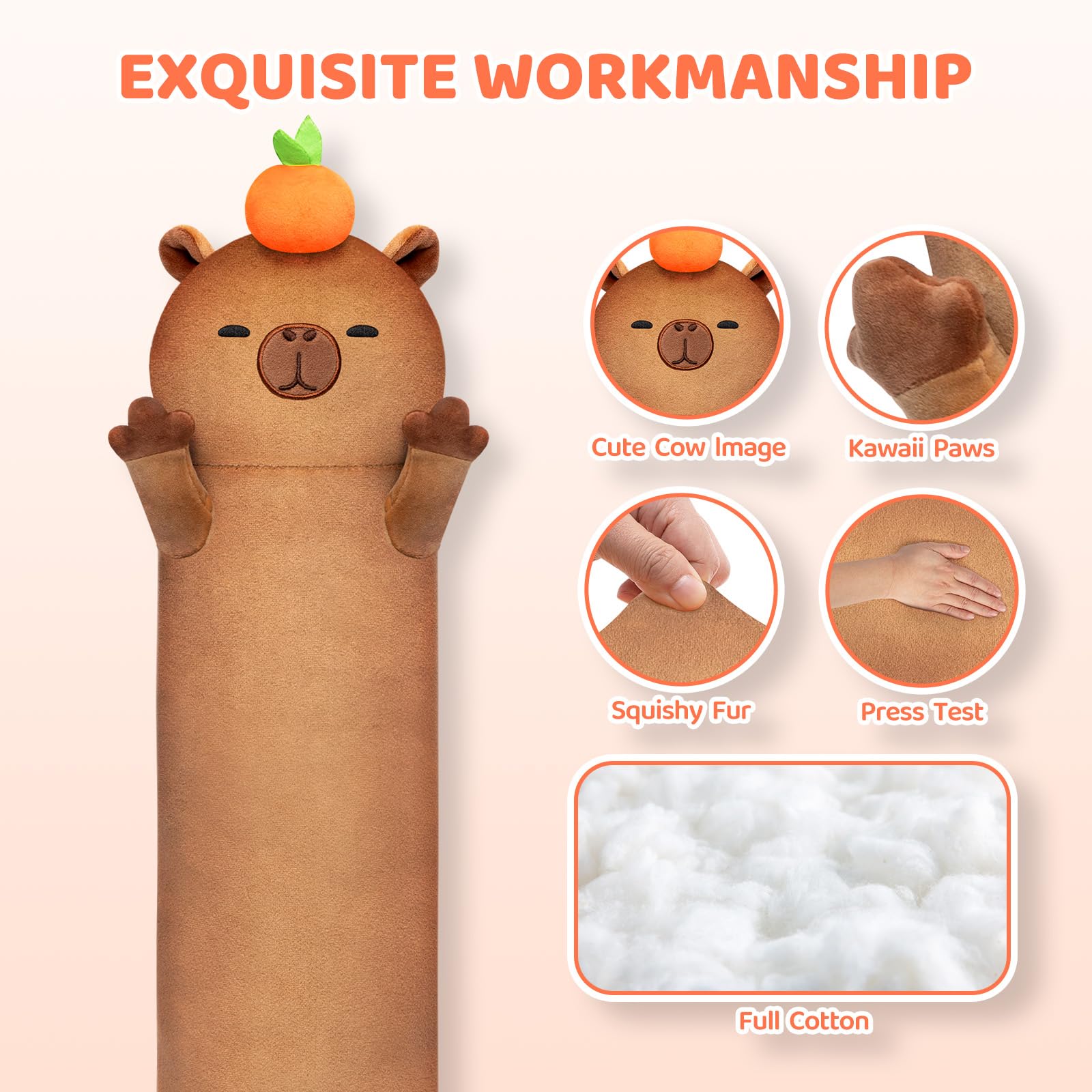 Mewaii long capybara plush 90cm, perfect cuddle buddy for family movie nights.