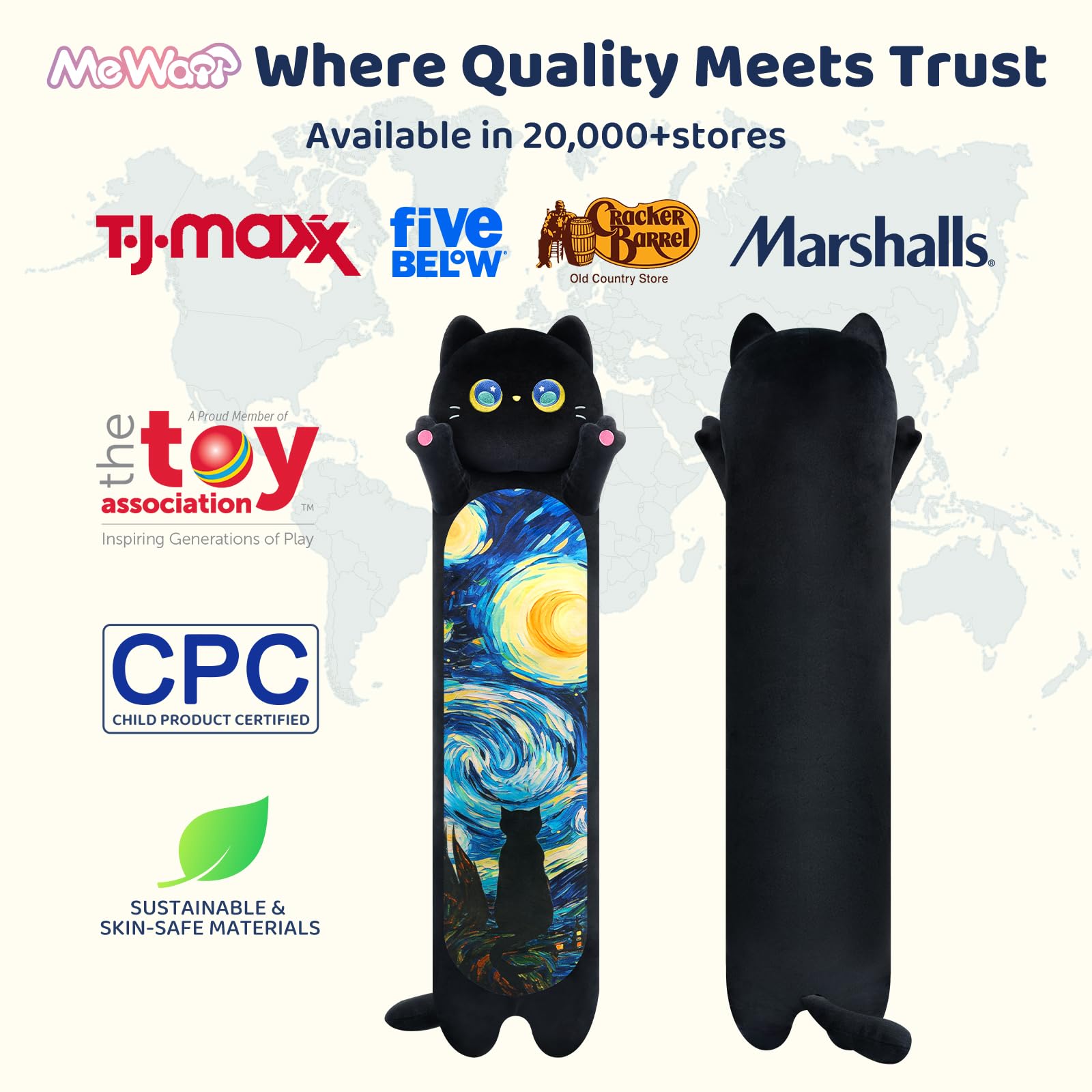 Mewaii Long Cat Plush 70cm provides generous support for lounging.