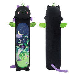 Mewaii Long Cat Plush on sofa for lumbar support during movie nights.