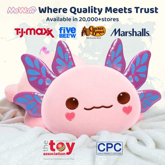 Mewaii pink axolotl stuffed animal face with sparkly ears